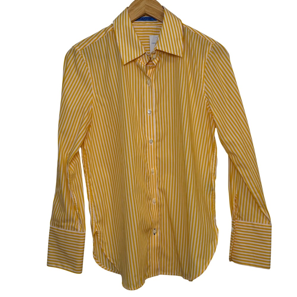 J.McLaughlin Sloane Button Down Shirt Cotton Poplin Yellow Stripe Size Medium